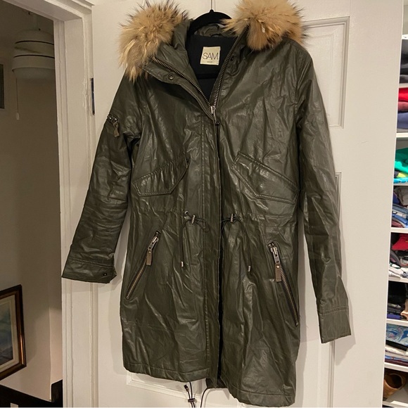 SAM. Jackets & Coats Sam Nyc Luxe Limelight Parka Large Fur Hood Quilt Lined Coat Army Green